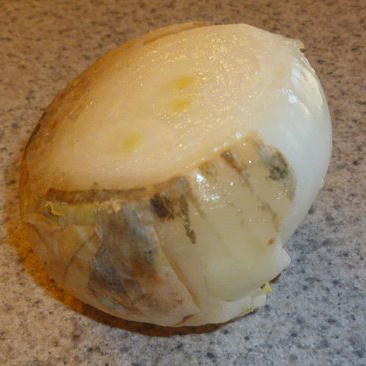 A half peeled onion